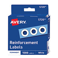 Avery Dispenser Pack Hole Reinforcements, 0.25" Dia, White, 1,000/Pack, (5720) (05720)