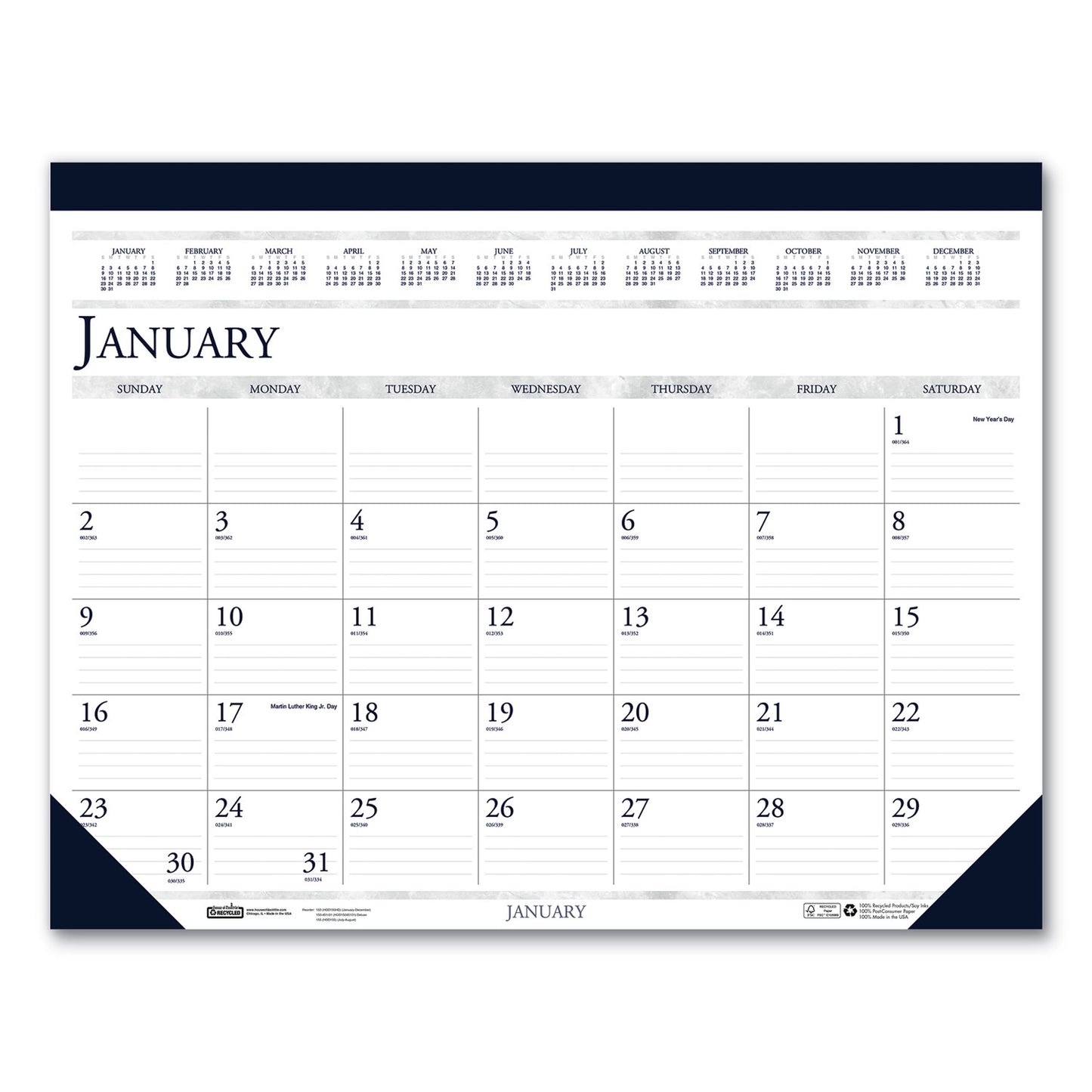 House of Doolittle Recycled Two-Color Monthly Desk Pad Calendar, 22 x 17, Perforated White/Blue/Gray Sheets, 12-Month (Jan-Dec): 2026 (150HD)
