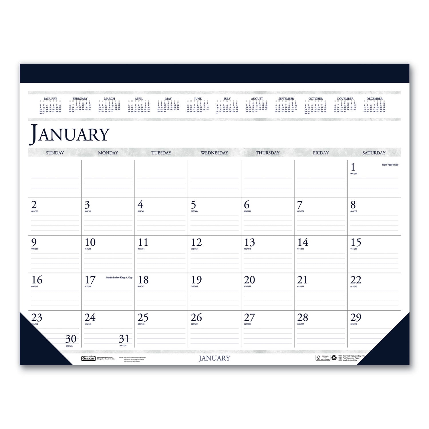 House of Doolittle Recycled Two-Color Monthly Desk Pad Calendar, 22 x 17, Perforated White/Blue/Gray Sheets, 12-Month (Jan-Dec): 2026 (150HD)