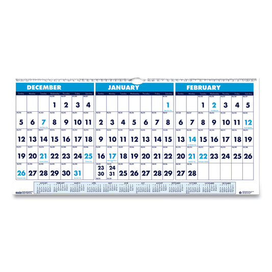 House of Doolittle Recycled Three-Month Format Wall Calendar, Horizontal Orientation, 23.5 x 12, White Sheets, 14-Month: Dec 2025 to Jan 2027 (3648)