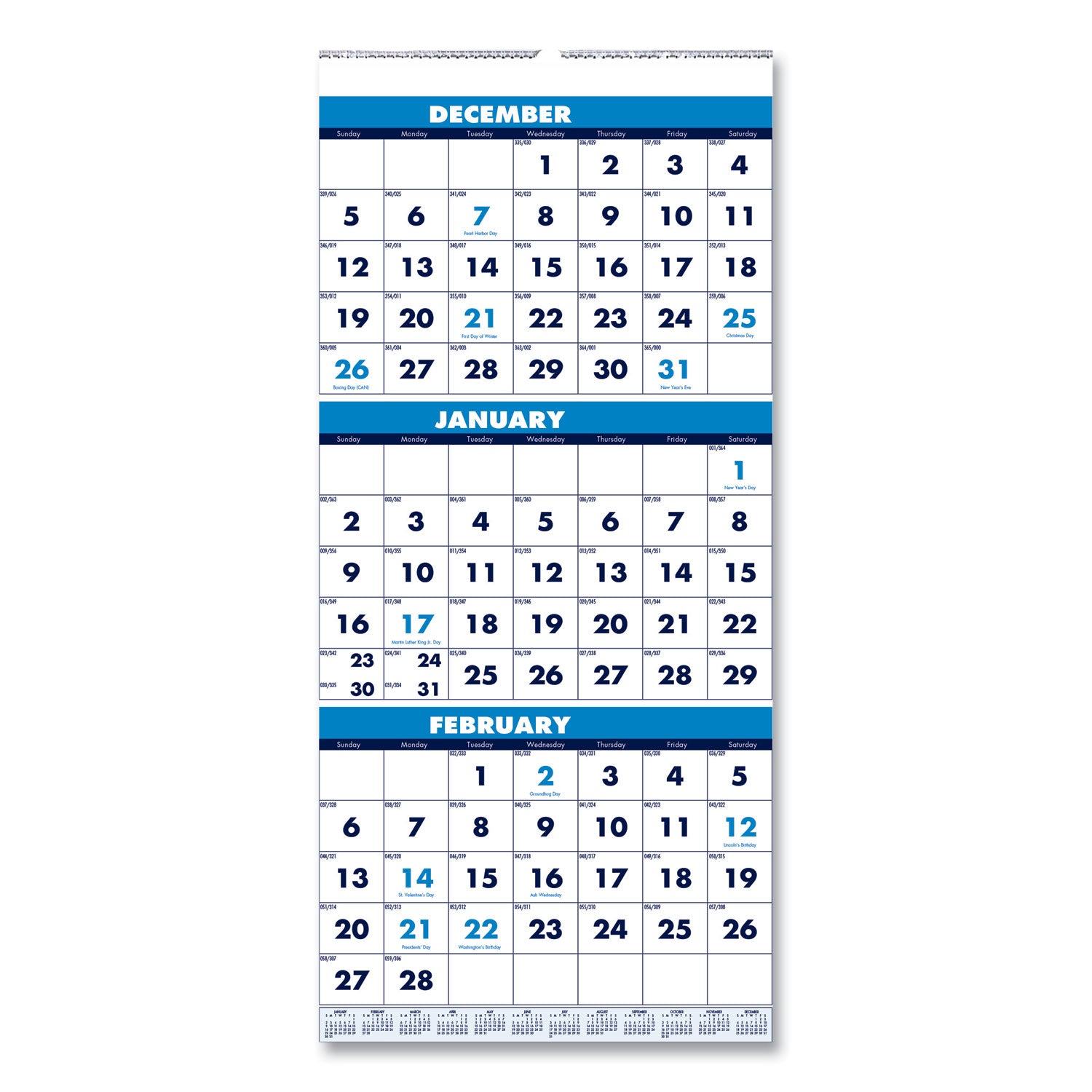House of Doolittle Recycled Three-Month Format Wall Calendar, Vertical Orientation, 8 x 17, White Sheets, 14-Month: Dec 2025 to Jan 2027 (3646)