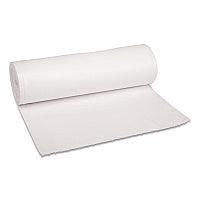 Boardwalk Low-Density Waste Can Liners, 60 gal, 0.6 mil, 38" x 58", White, Perforated Roll, 25 Bags/Roll, 4 Rolls/Carton (BWK3858EXH)