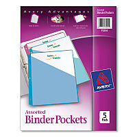 Avery Binder Pockets, 3-Hole Punched, 9.25 x 11, Assorted Colors, 5/Pack (75254)