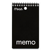 Mead Wirebound Memo Pad with Wall-Hanger Eyelet, Medium/College Rule, Randomly Assorted Cover Colors, 60 White 3 x 5 Sheets (45354)