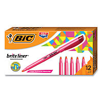 BIC Brite Liner Highlighter, Fluorescent Pink Ink, Chisel Tip, Pink/Black Barrel, Dozen (BL11PK)