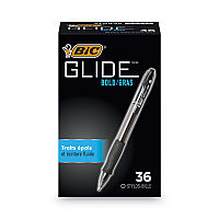 BIC GLIDE Bold Ballpoint Pen Value Pack, Retractable, Bold 1.6 mm, Black Ink, Smoke Barrel, 36/Pack (VLGB361BK)