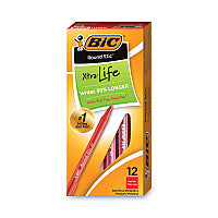 BIC Round Stic Xtra Life Ballpoint Pen, Stick, Medium 1 mm, Red Ink, Translucent Red Barrel, Dozen (GSM11RD)