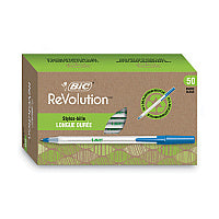BIC Ecolutions Round Stic Ballpoint Pen Value Pack, Stick, Medium 1 mm, Blue Ink, Clear Barrel, 50/Pack (GSME509BE)