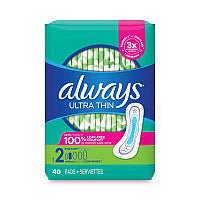 Always Ultra Thin Pads, Super Long 10 Hour, 40/Pack (12853PK)