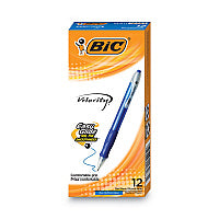 BIC Velocity Easy Glide Ballpoint Pen, Retractable, Medium 1 mm, Blue Ink, Translucent Blue Barrel, Dozen (VLG11BE)