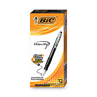 BIC Velocity Easy Glide Ballpoint Pen, Retractable, Medium 1 mm, Black Ink, Translucent Black Barrel, Dozen (VLG11BK)