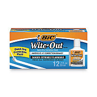 BIC Wite-Out Quick Dry Correction Fluid, 20 mL Bottle, White, Dozen (WOFQD12WE)