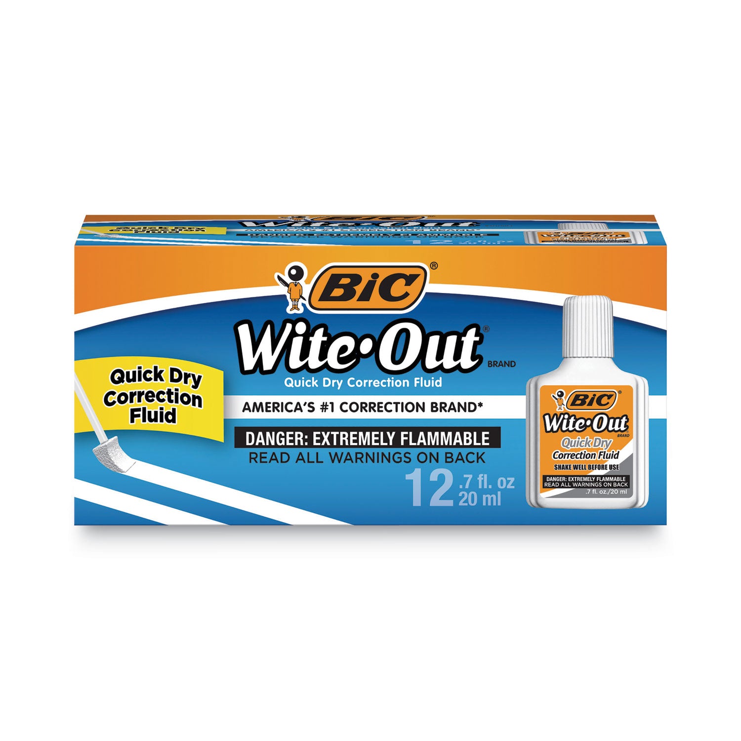 BIC Wite-Out Quick Dry Correction Fluid, 20 mL Bottle, White, Dozen (WOFQD12WE)