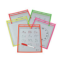 C-Line Reusable Dry Erase Pockets, 9 x 12, Assorted Neon Colors, 25/Box (40820)