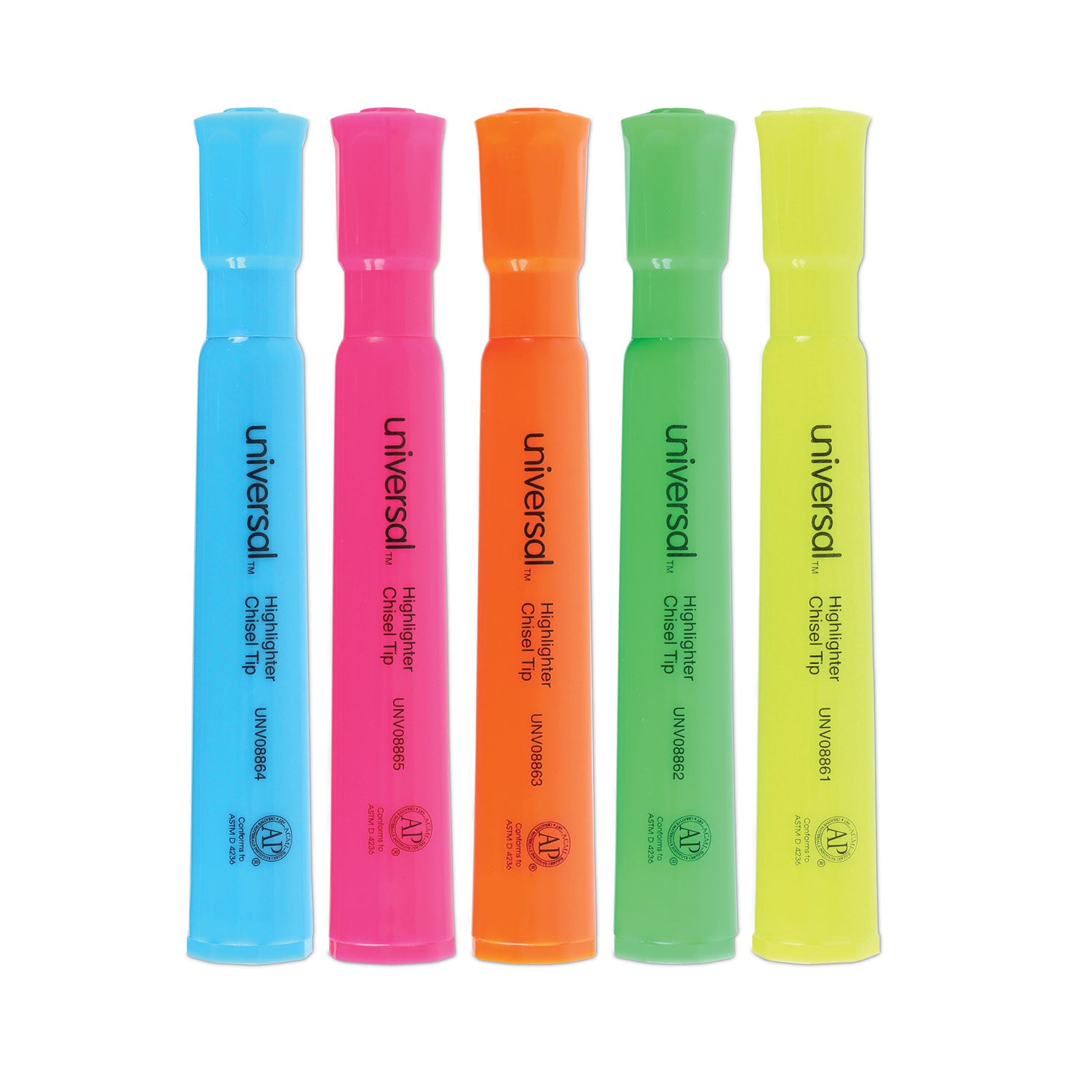 Universal Desk Highlighters, Assorted Ink Colors, Chisel Tip, Assorted Barrel Colors, 5/Set (UNV08860)