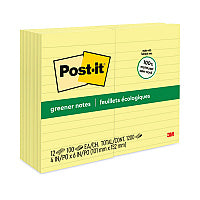 Post-it Original Recycled Note Pads, Note Ruled, 4" x 6", Canary Yellow, 100 Sheets/Pad, 12 Pads/Pack (660RPYW)