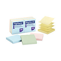 Highland Self-Stick Accordion-Style Notes, 3" x 3", Assorted Pastel Colors, 100 Sheets/Pad, 12 Pads/Pack (6549PUA)