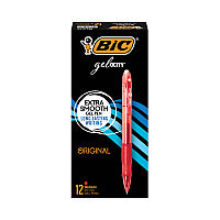 BIC Gel-ocity Gel Pen, Retractable, Medium 0.7 mm, Red Ink, Translucent Red Barrel, Dozen (RLC11RD)