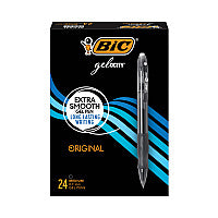 BIC Gel-ocity Gel Pen Value Pack, Retractable, Medium 0.7 mm, Black Ink, Clear/Black Barrel, 24/Pack (RLC241BK)