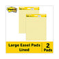 Post-it Vertical-Orientation Self-Stick Easel Pads, Presentation Format (1.5" Rule), 25 x 30, Yellow, 30 Sheets, 2/Carton (561)