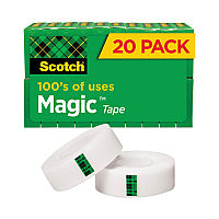Scotch Magic Tape Value Pack, 1" Core, 0.75" x 83.33 ft, Clear, 20/Pack (810K20)