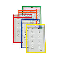 C-Line Reusable Dry Erase Pockets, 6 x 9, Assorted Primary Colors, 10/Pack (41610)