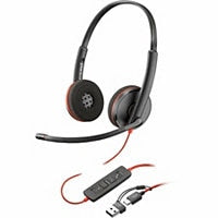 Poly Blackwire 3220 Stereo USB-C Black Headset +USB-C/A Adapter