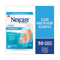 Nexcare Waterproof, Clear Bandages, Assorted Sizes, 50/Box (43250)