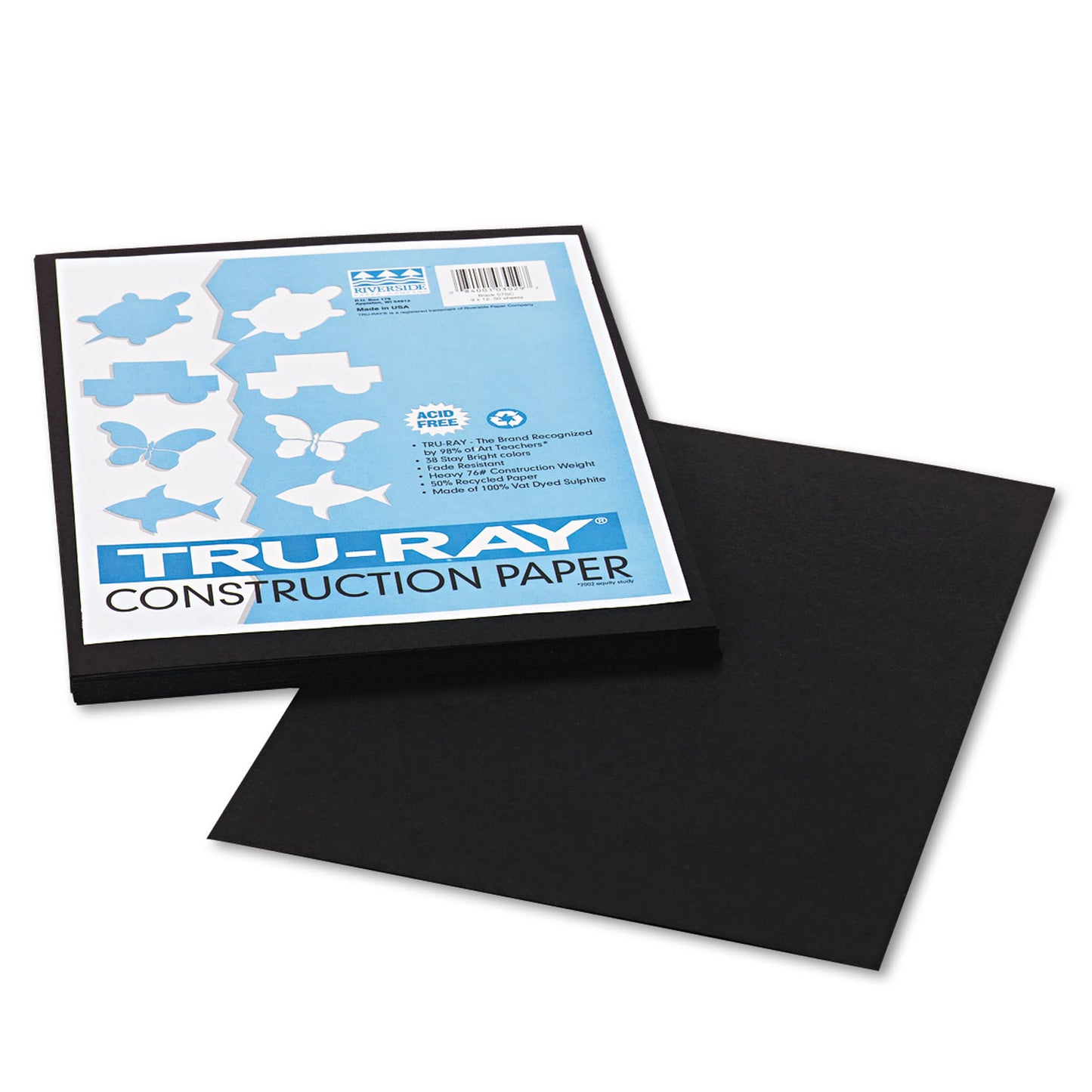 Pacon Tru-Ray Construction Paper, 76 lb Text Weight, 9 x 12, Black, 50/Pack (103029)