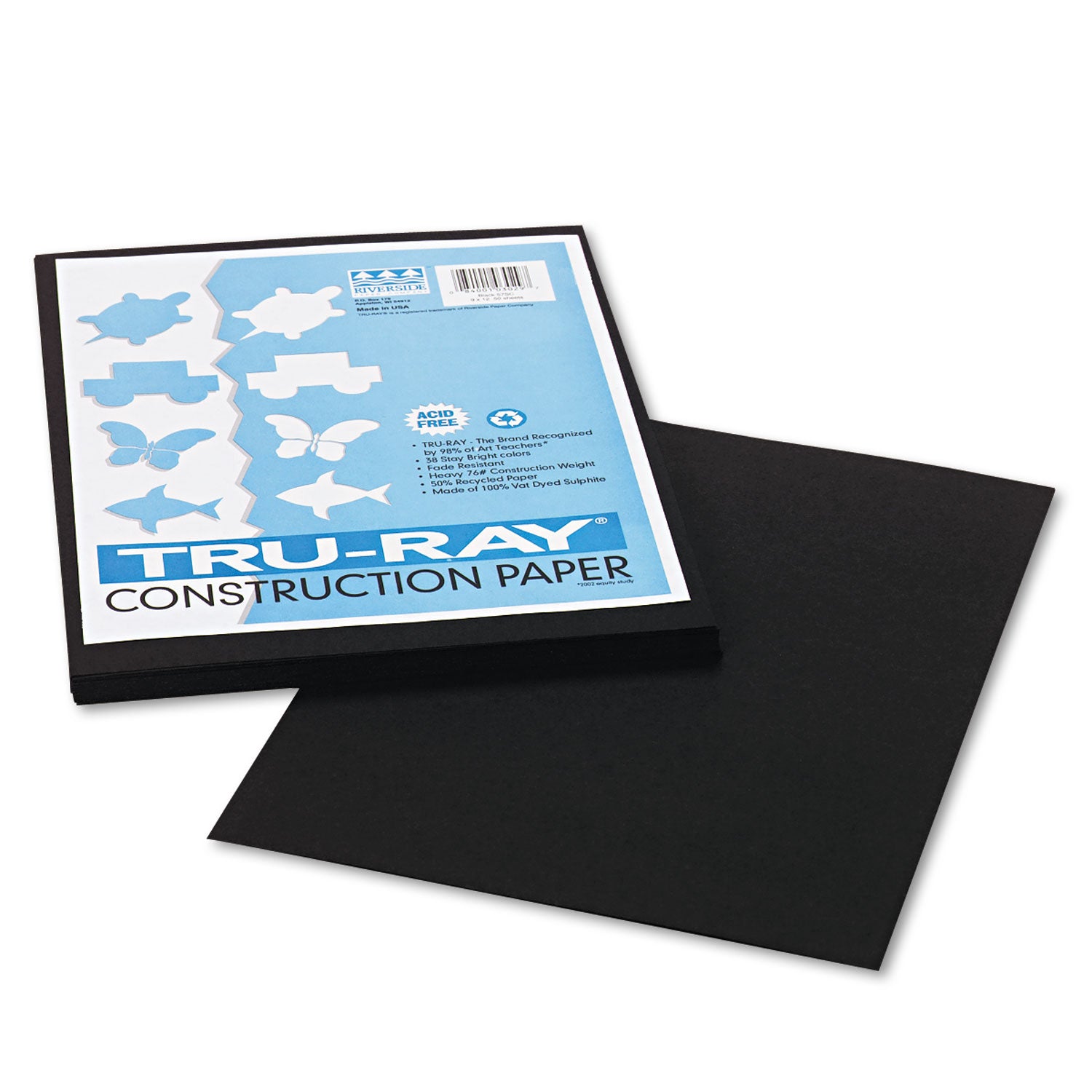 Pacon Tru-Ray Construction Paper, 76 lb Text Weight, 9 x 12, Black, 50/Pack (103029)