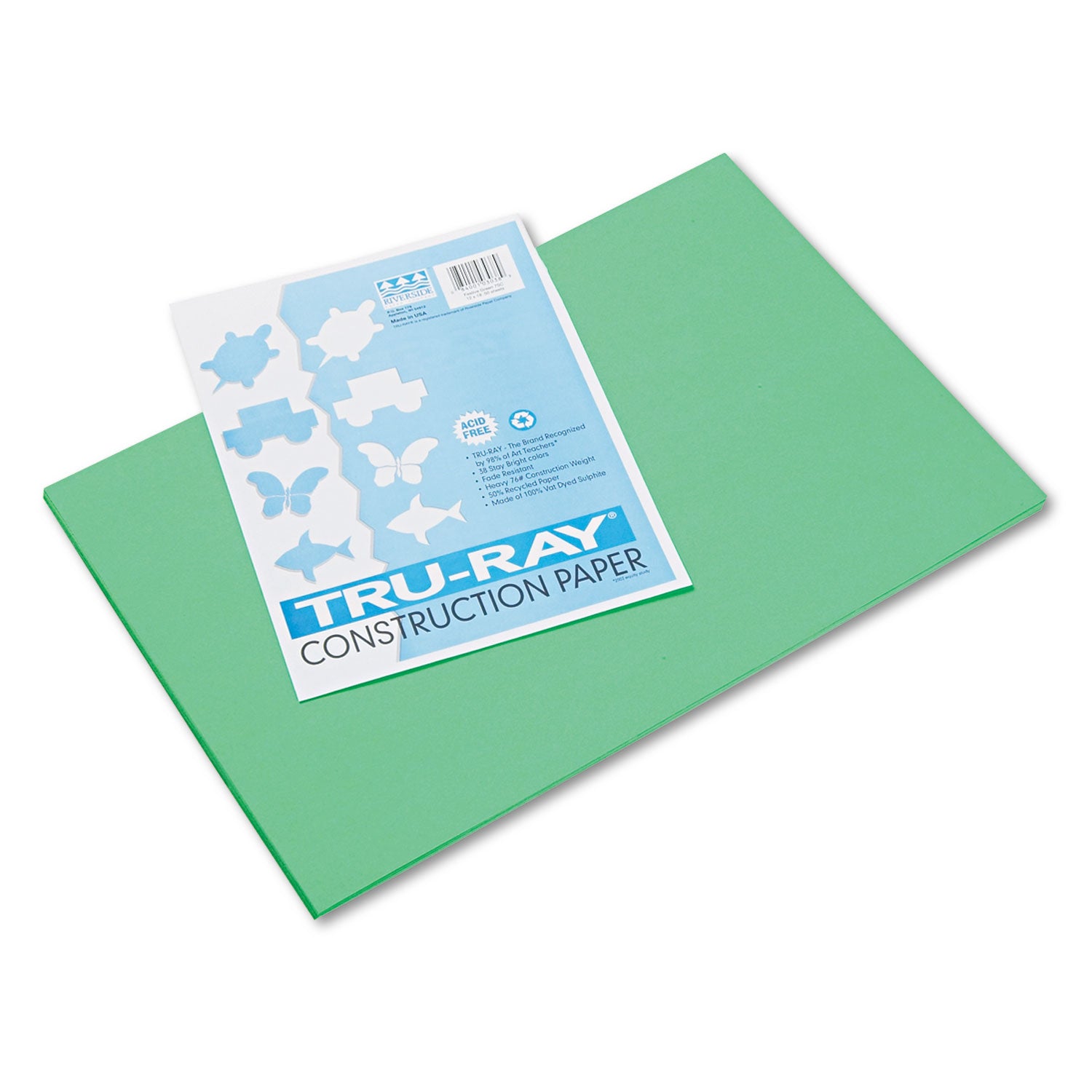 Pacon Tru-Ray Construction Paper, 76 lb Text Weight, 12 x 18, Festive Green, 50/Pack (103038)