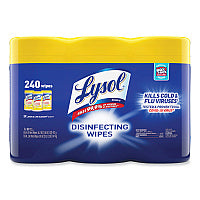 Lysol(R) Disinfecting Wipes, 1-Ply, 7 x 7.25, Lemon and Lime Blossom, White, 80 Wipes/Canister, 3 Canisters/Pack (84251PK)