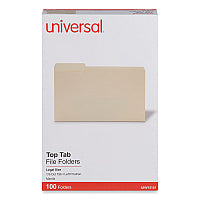 Universal Top Tab File Folders, 1/3-Cut Tabs: Left Position, Legal Size, 0.75" Expansion, Manila, 100/Box (UNV15121)