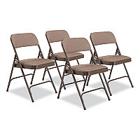 NPS 2200 Series Fabric Dual-Hinge Premium Folding Chair, Supports Up to 500 lb, Walnut Seat, Walnut Back, Brown Base, 4/Carton (2207)