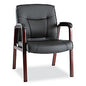 Alera Madaris Series Bonded Leather Guest Chair with Wood Trim Legs, 25.39" x 25.98" x 35.62", Black Seat/Back, Mahogany Base (ALEMA43ALS10M)