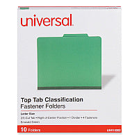 Universal Bright Colored Pressboard Classification Folders, 2" Expansion, 1 Divider, 4 Fasteners, Letter Size, Emerald Green, 10/Box (UNV10202)