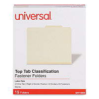 Universal Six-Section Classification Folders, 2" Expansion, 2 Dividers, 6 Fasteners, Letter Size, Manila Exterior, 15/Box (UNV10300)