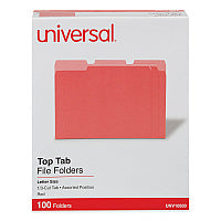 Universal Deluxe Colored Top Tab File Folders, 1/3-Cut Tabs: Assorted, Letter Size, Red/Light Red, 100/Box (UNV10503)