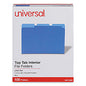 Universal Interior File Folders, 1/3-Cut Tabs: Assorted, Letter Size, 11-pt Stock, Blue, 100/Box (UNV12301)