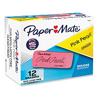 Paper Mate Pink Pearl Eraser, For Pencil Marks, Rectangular Block, Large, Pink, 12/Box (70521)