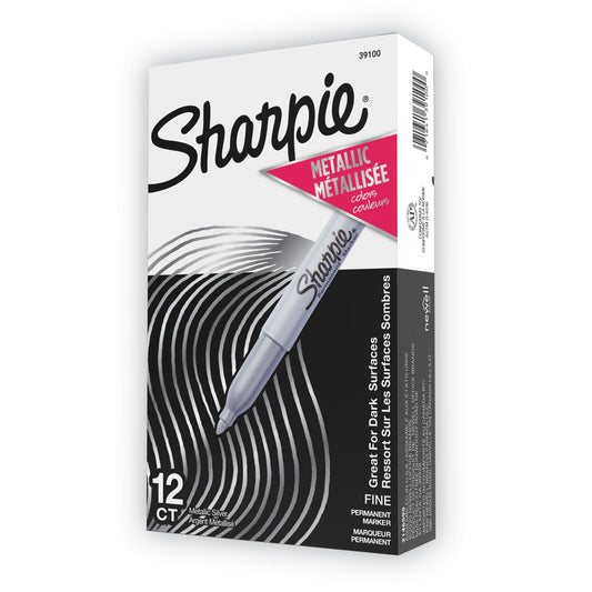 Sharpie Metallic Fine Point Permanent Markers, Fine Bullet Tip, Metallic Silver, Dozen (39100)