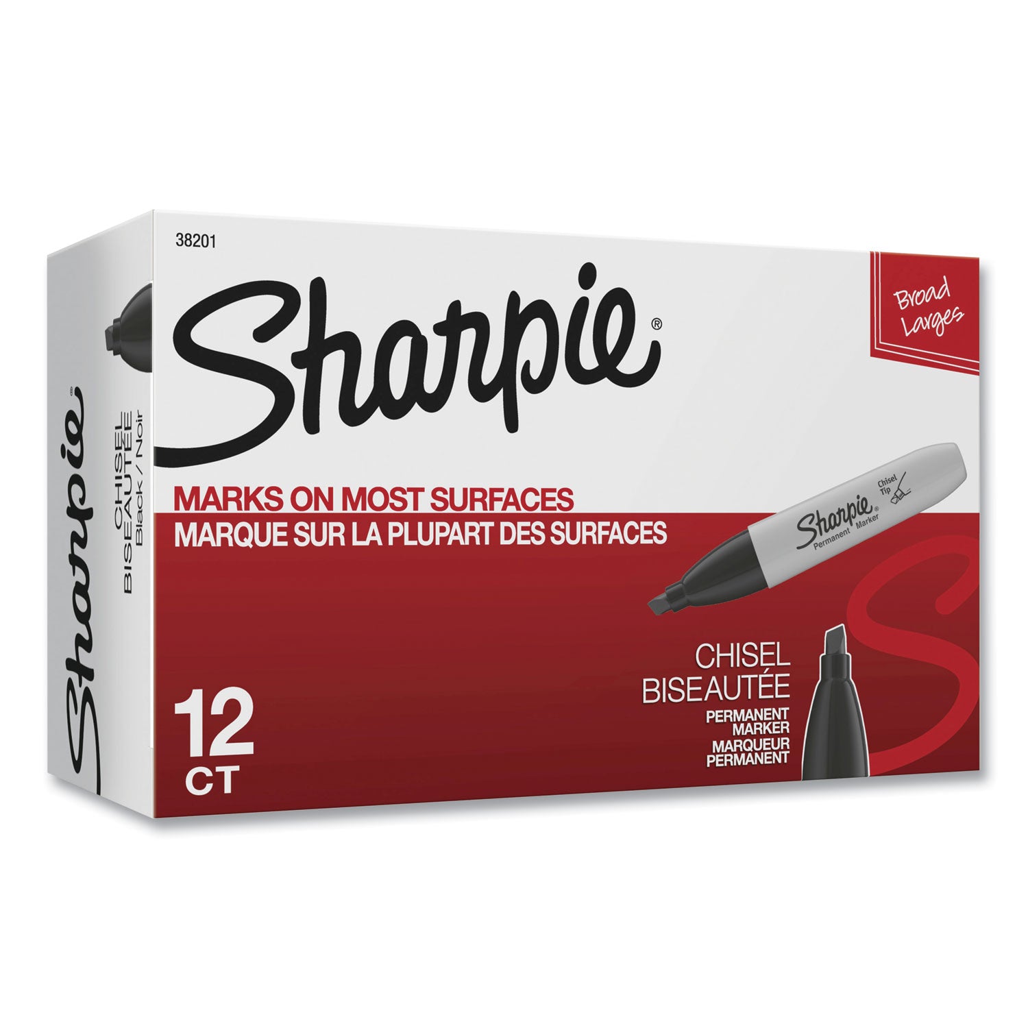 Sharpie Chisel Tip Permanent Marker, Medium Chisel Tip, Black, Dozen (38201)