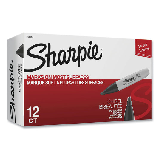 Sharpie Chisel Tip Permanent Marker, Medium Chisel Tip, Black, Dozen (38201)