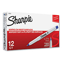 Sharpie Ultra Fine Tip Permanent Marker, Ultra-Fine Needle Tip, Blue, Dozen (37003)