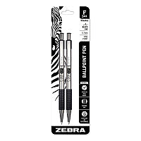 Zebra F-301 Ballpoint Pen, Retractable, Fine 0.7 mm, Black Ink, Stainless Steel/Black Barrel, 2/Pack (27112)