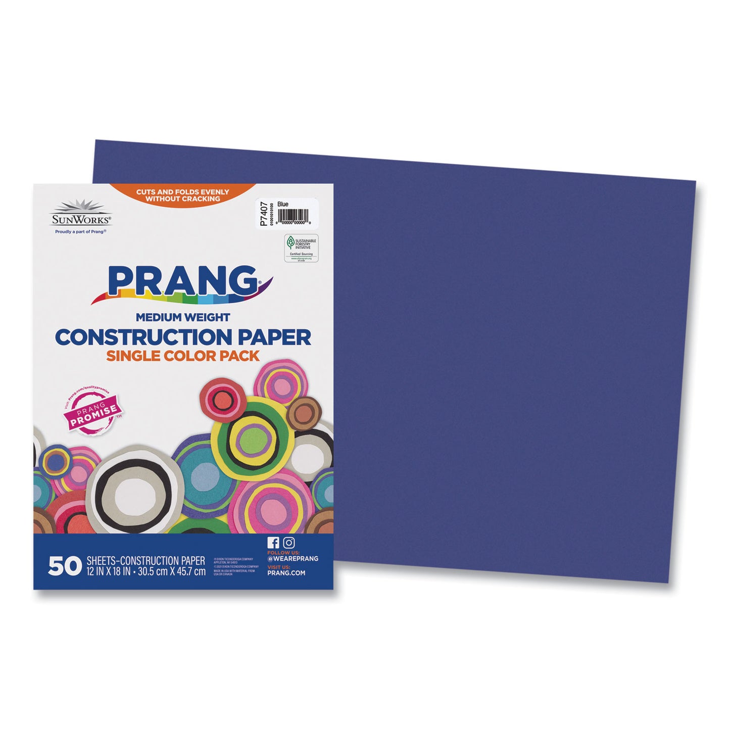 Prang SunWorks Construction Paper, 50 lb Text Weight, 12 x 18, Blue, 50/Pack (7407)