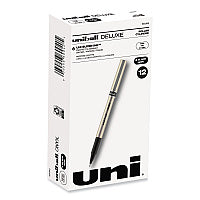 uni-ball Deluxe Roller Ball Pen, Stick, Fine 0.7 mm, Black Ink, Champagne/Black Barrel, Dozen (60052)