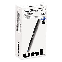 uni-ball ONYX Roller Ball Pen, Stick, Fine 0.7 mm, Blue Ink, Black/Blue Barrel, Dozen (60145)