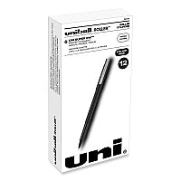 uni-ball Roller Ball Pen, Stick, Extra-Fine 0.5 mm, Black Ink, Black Matte Barrel, Dozen (60151)