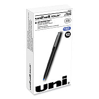 uni-ball Roller Ball Pen, Stick, Extra-Fine 0.5 mm, Blue Ink, Black/Blue Barrel, Dozen (60153)